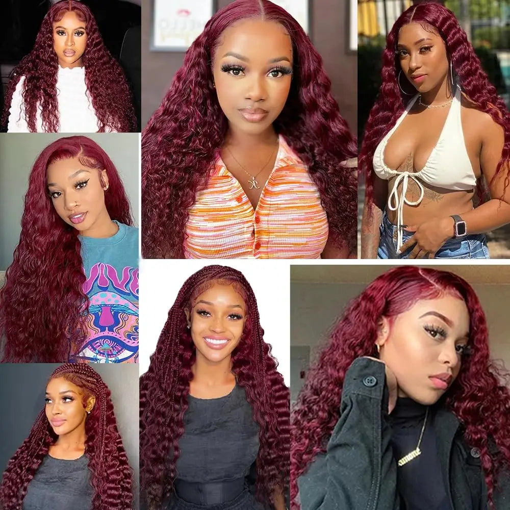 Burmese Curly Hair Bundles Burgundy Human Hair Extensions 99J Red Human Hair Tissage 16-30inch Remy Deep Wave 1/3/4 Bundles Deal