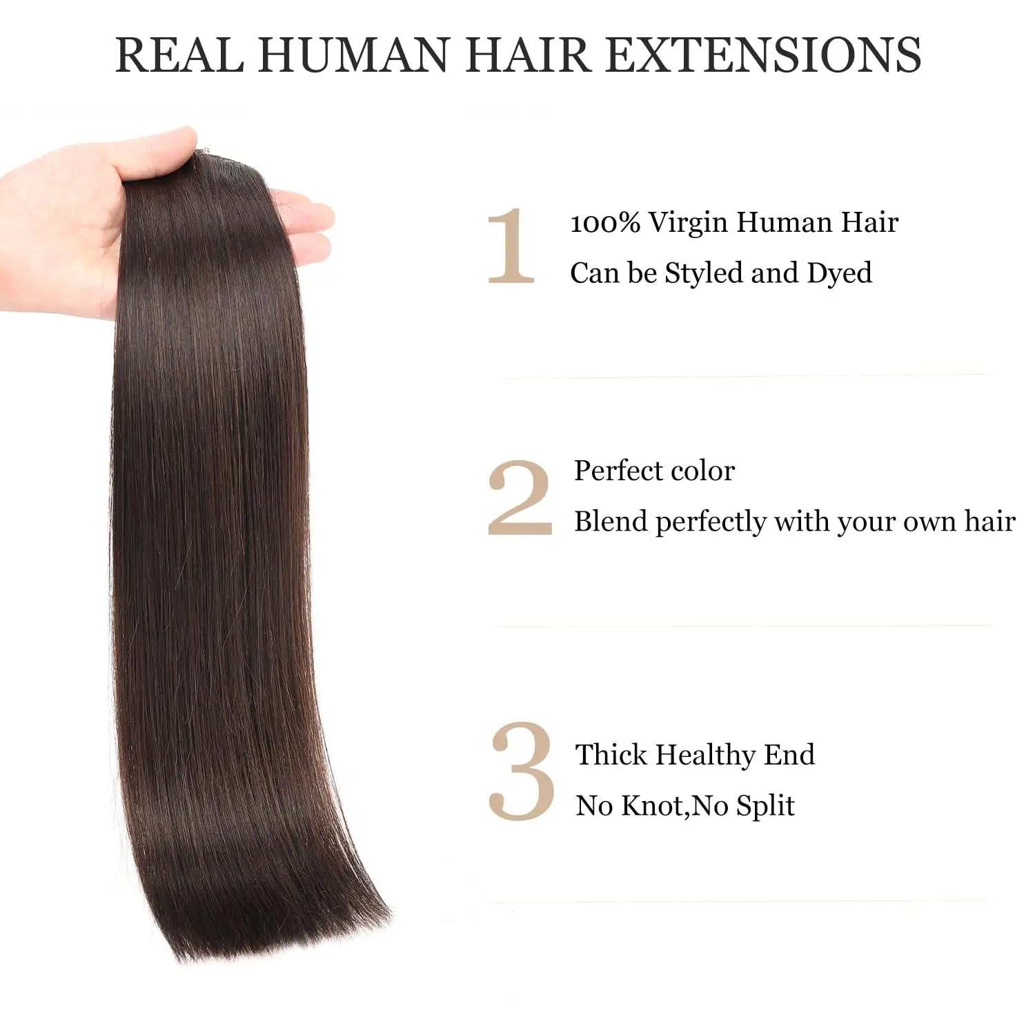 Human Hair Clip In Extensions 8pcs Lace  Straight Clip In Remy Hair Extensions #2 Dark Brown Double Weft Human Hair Clip In