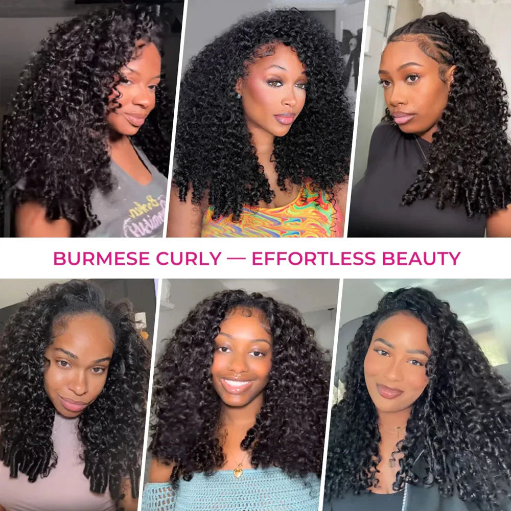 Vietnamese Burmese Curly Half Glueless Wigs Clip Ins Flip Over 3 IN 1 Burmese Curly Half Wig With Drawstring 100% Human Hair Wig
