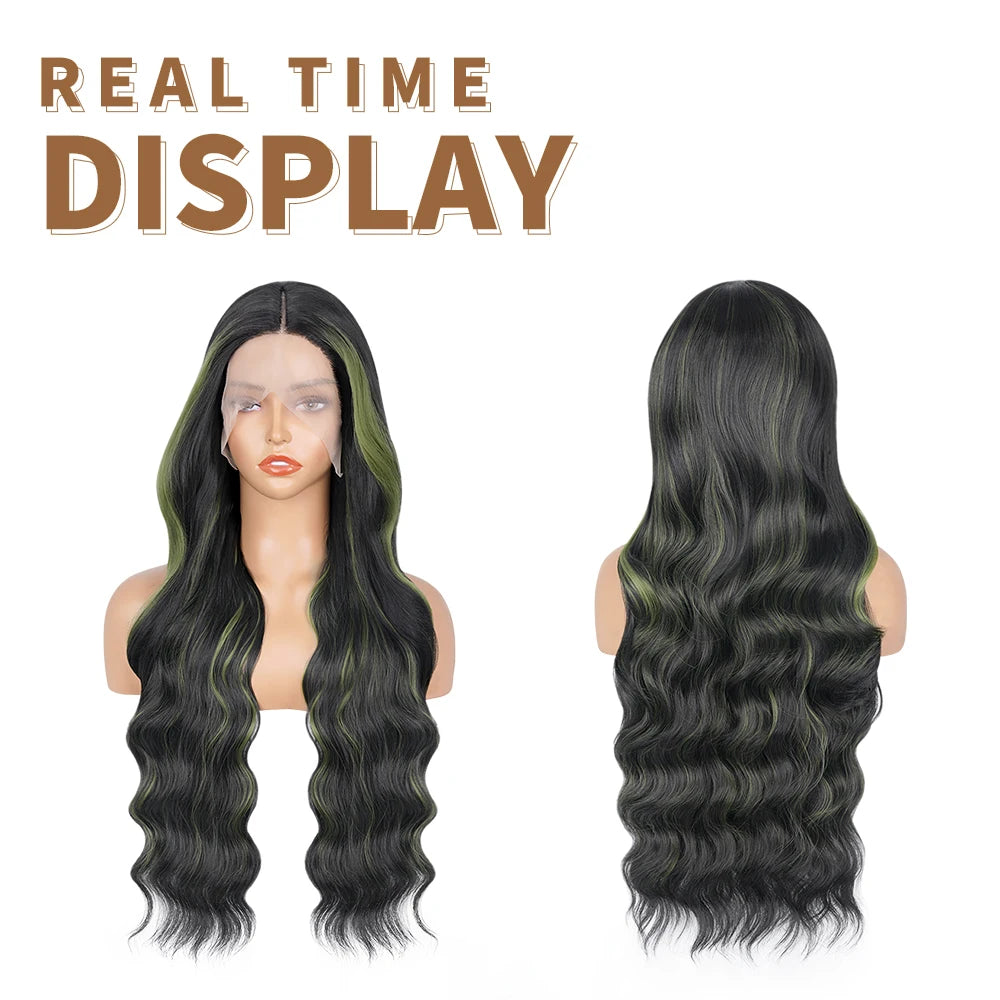 Black With Red Highlight Wig Synthetic Lace Front Wig 13X4 Pre plucked Hairline With BabyHairWomen's Wig with Density Lace Front