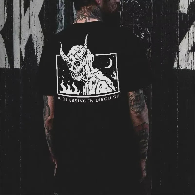 Gothic Punk Style Skull Graphic Men Tshirts Street Rock Hip-Hop Streetwear Grunge Heavy Metal Rock Top Oversized Tee Ropa Hombre