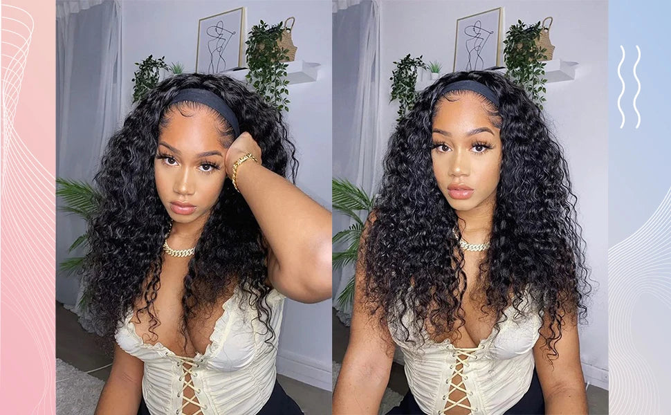 Kinky Curly Headband Wig Human Hair Glueless No Lace Front Wig for Black Women Glueless Machine Made Headband Human Hair Wigs