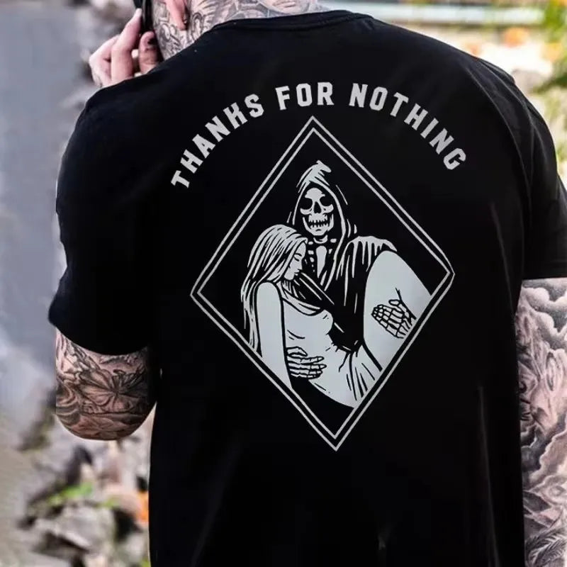 Gothic Punk Style Skull Graphic Men Tshirts Street Rock Hip-Hop Streetwear Grunge Heavy Metal Rock Top Oversized Tee Ropa Hombre