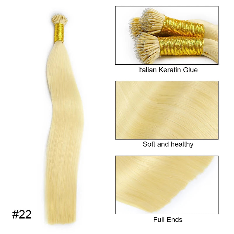Straight Nano Rings Hair Extension 100% Natural Human Hair Extensions 0.8g/1g/ Strand 50pcs Fusion Hair Extension Ombre Blond