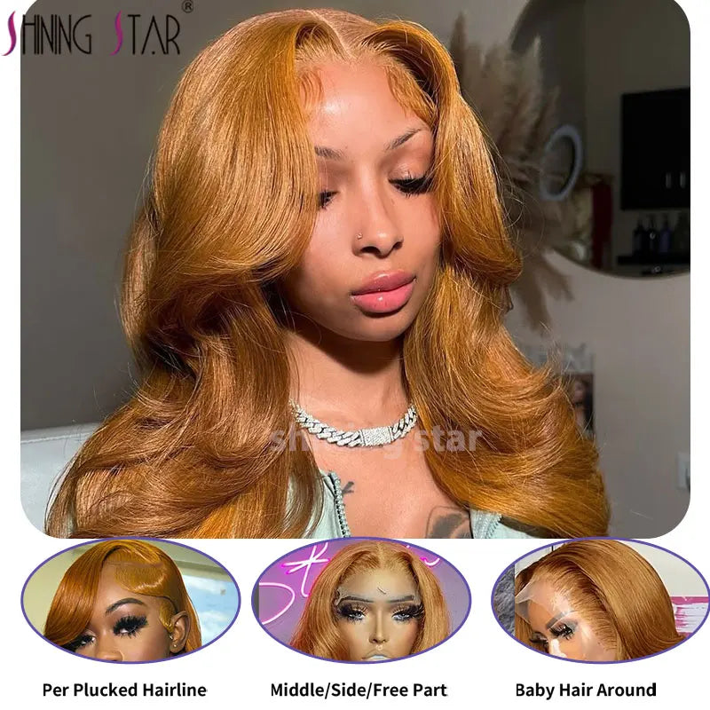 Body Wave 13X4 Lace Frontal Wig Colored Ginger Blonde Hd Transparent 30 32" Brazilian Lace Front Human Hair Wig For Black Women