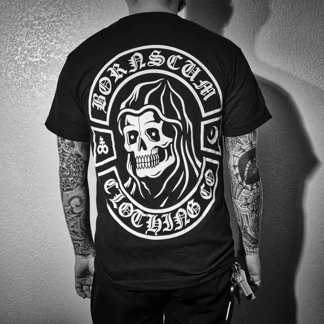 Gothic Punk Style Skull Graphic Men Tshirts Street Rock Hip-Hop Streetwear Grunge Heavy Metal Rock Top Oversized Tee Ropa Hombre