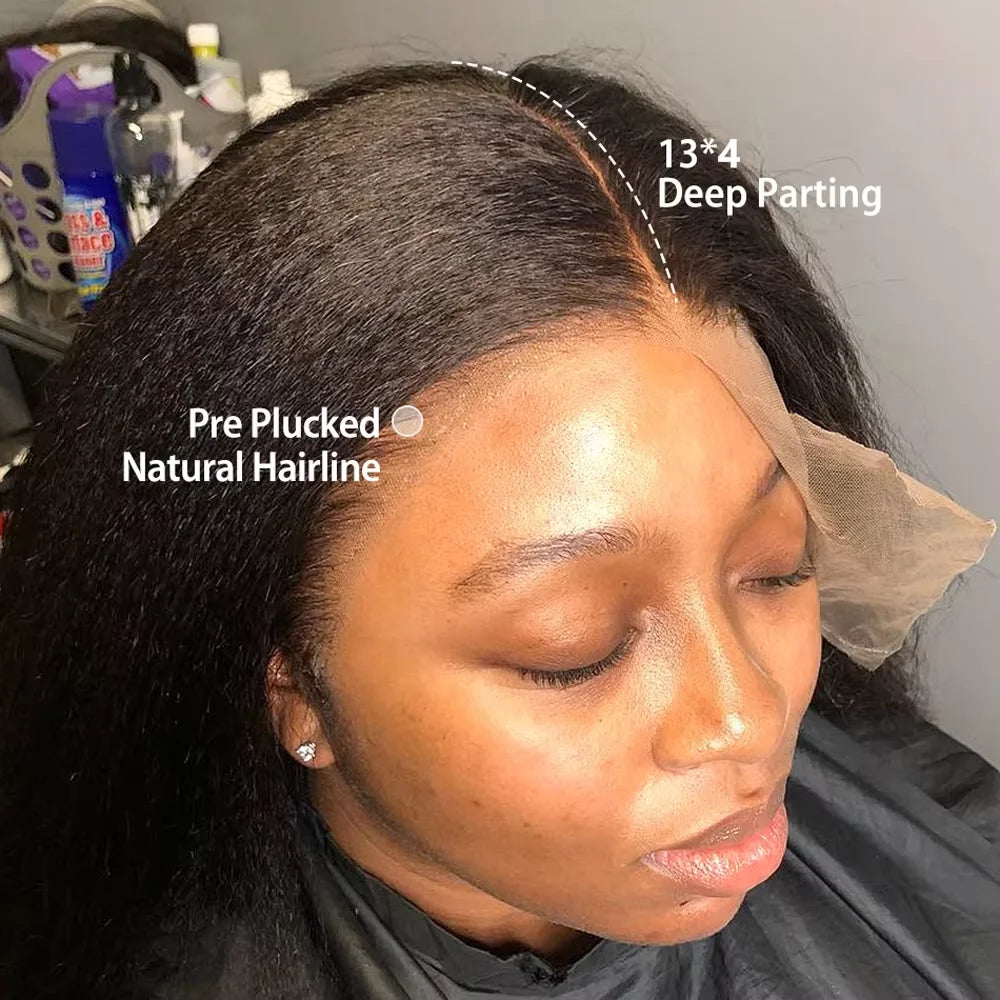 13x4 Transparent Kinky Straight Lace Front Wig Pre Plucked Yaki Brazilian 4x4 Closure Human Hair Wig For Woman Natural Hairline