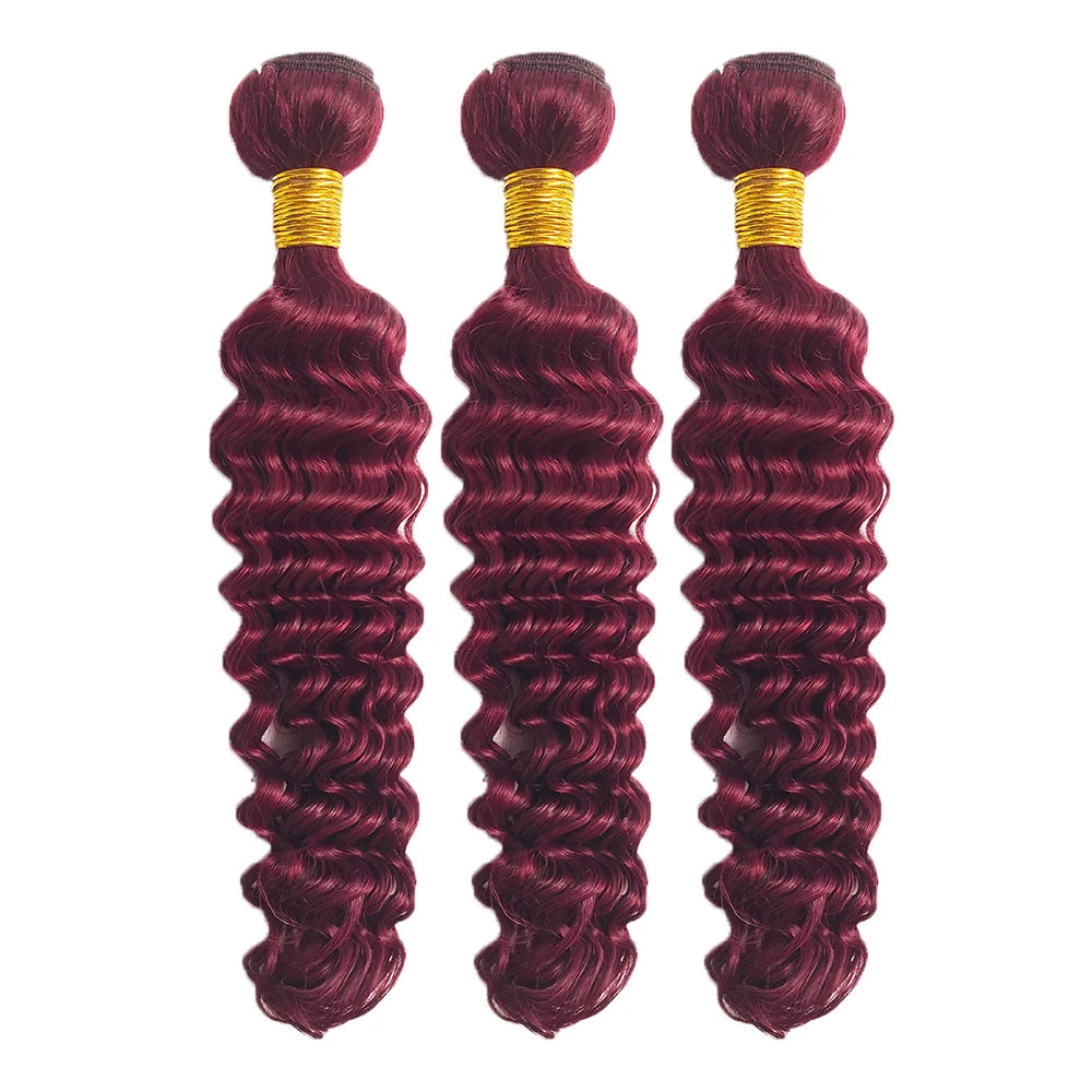 Burmese Curly Hair Bundles Burgundy Human Hair Extensions 99J Red Human Hair Tissage 16-30inch Remy Deep Wave 1/3/4 Bundles Deal