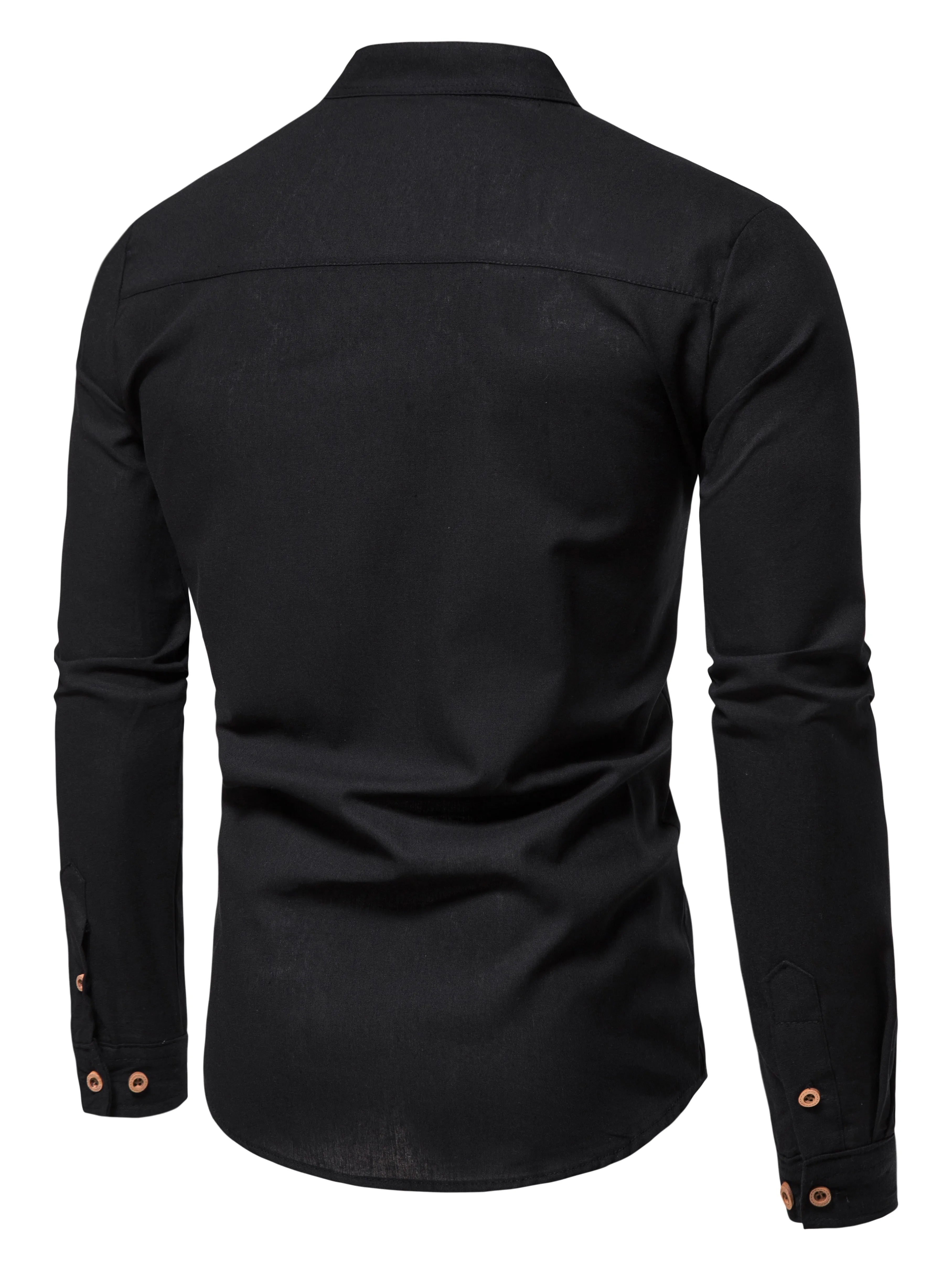 Spring and autumn men's pure cotton solid color shirts, elegant long-sleeved stand-up collar shirts, slim-fit men's shirts