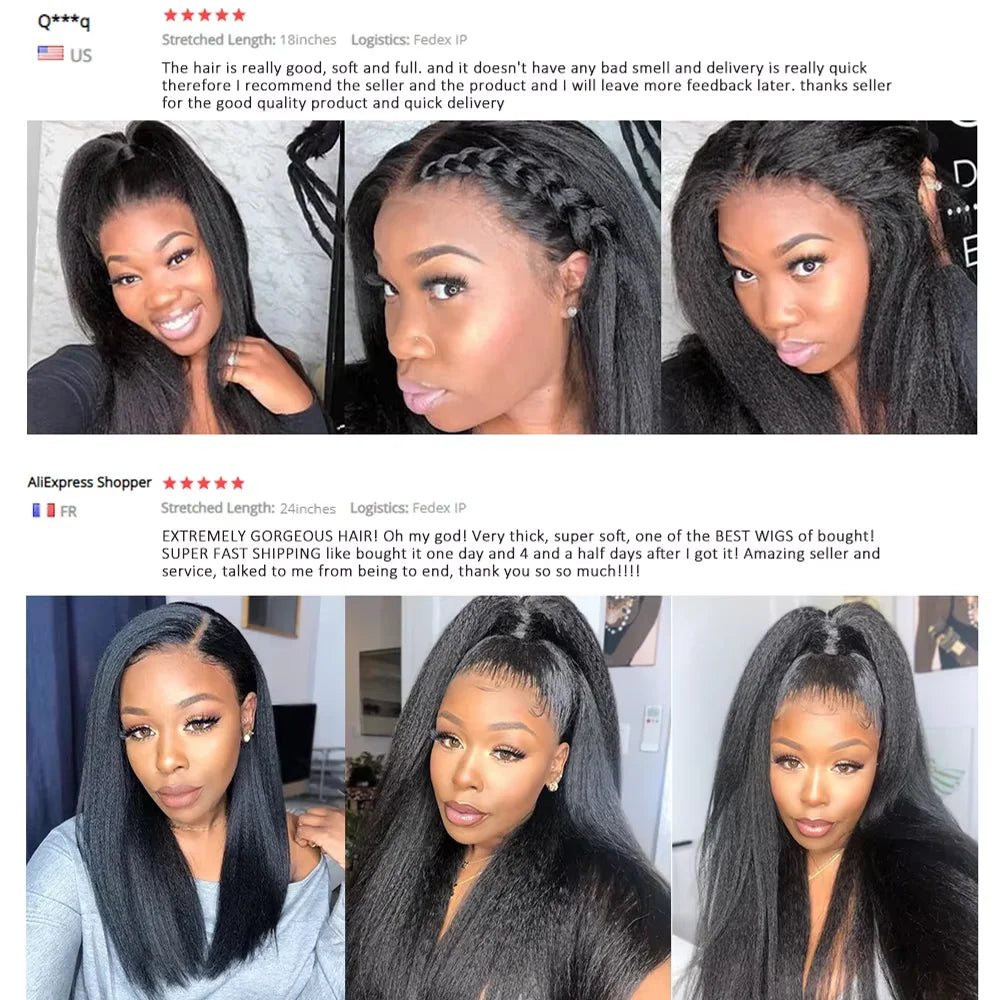 13x4 Transparent Kinky Straight Lace Front Wig Pre Plucked Yaki Brazilian 4x4 Closure Human Hair Wig For Woman Natural Hairline