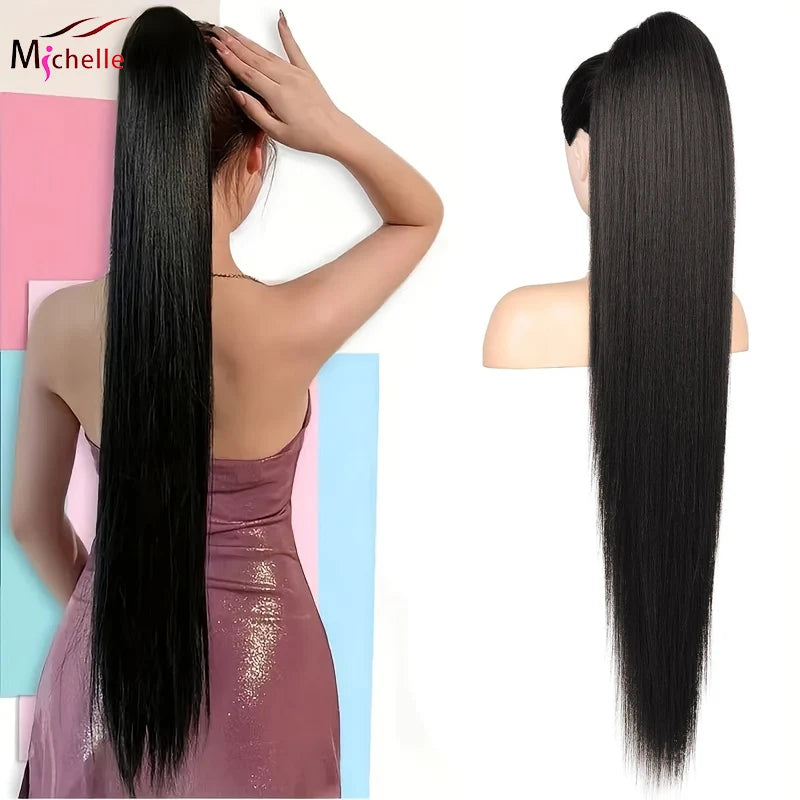 Straight Ponytail 100% Real Human Hair Drawstring Ponytail Clip In Hair Extensions Brazilian Virgin Natural Black Clips Ponytail