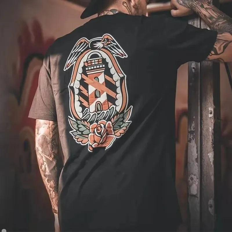 Gothic Punk Style Skull Graphic Men Tshirts Street Rock Hip-Hop Streetwear Grunge Heavy Metal Rock Top Oversized Tee Ropa Hombre