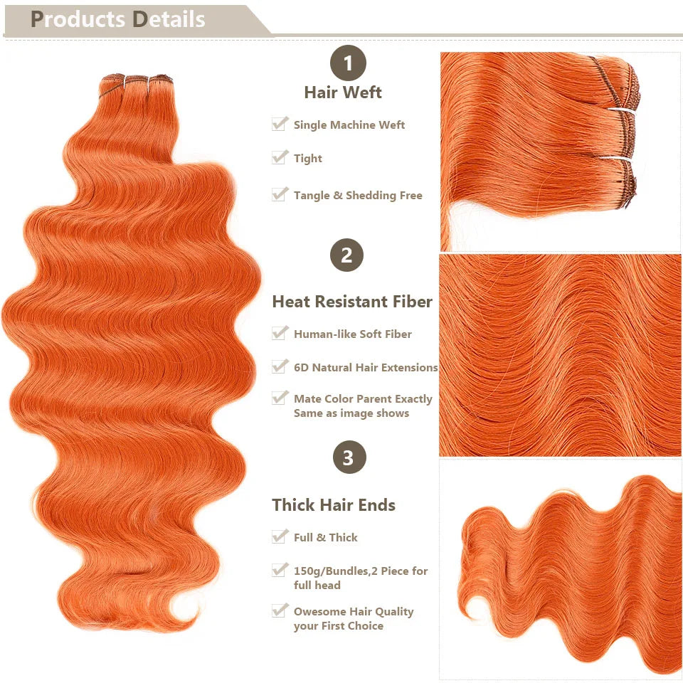 30Inches 200grams Orange Light Brown 12# M888# Body Wave Hair Weave Bundles Blond 27/613 White High Temperature Synthetic Hair