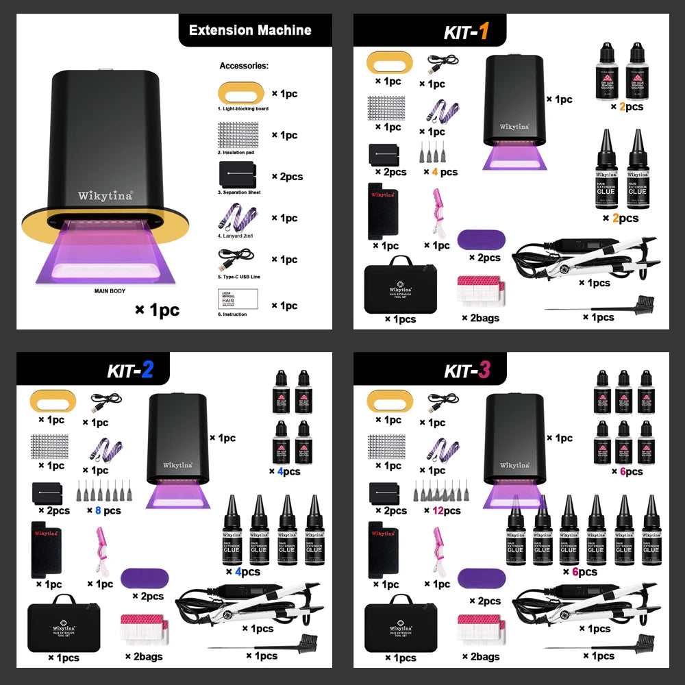 2026 UV V Light Hair Extension Set Wikytina Tools Kit, UV Extension Glue Long-Lasting Remover Machine - Salon Styling Tools