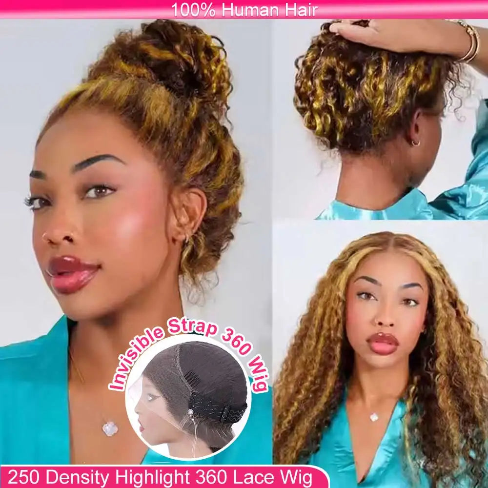 Water Wave 30 32 36Inch Invisible Strap 360 Full Lace Front Wig Chocolate Brown Deep Wave Frontal Wig Glueless Wig Human Hair