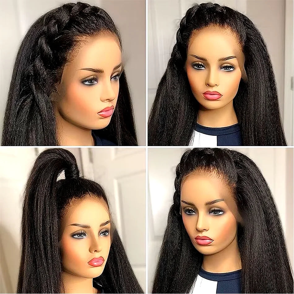 13x4 Transparent Kinky Straight Lace Front Wig Pre Plucked Yaki Brazilian 4x4 Closure Human Hair Wig For Woman Natural Hairline