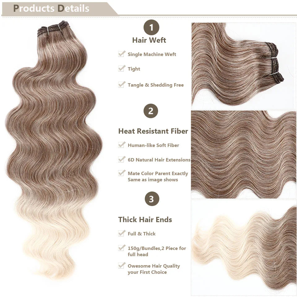 30Inches 200grams Orange Light Brown 12# M888# Body Wave Hair Weave Bundles Blond 27/613 White High Temperature Synthetic Hair