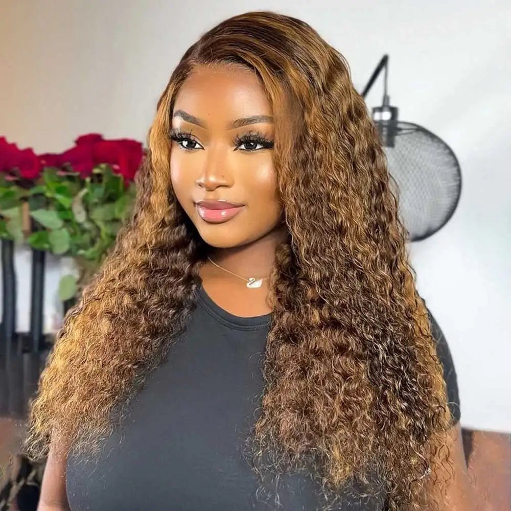 Water Wave 30 32 36Inch Invisible Strap 360 Full Lace Front Wig Chocolate Brown Deep Wave Frontal Wig Glueless Wig Human Hair
