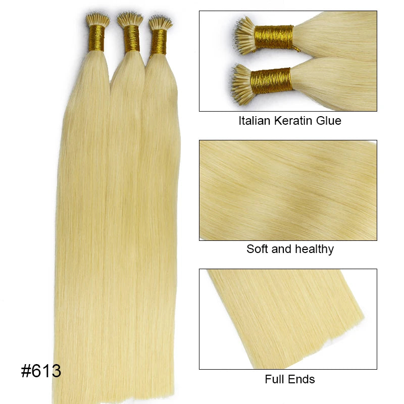 Straight Nano Rings Hair Extension 100% Natural Human Hair Extensions 0.8g/1g/ Strand 50pcs Fusion Hair Extension Ombre Blond