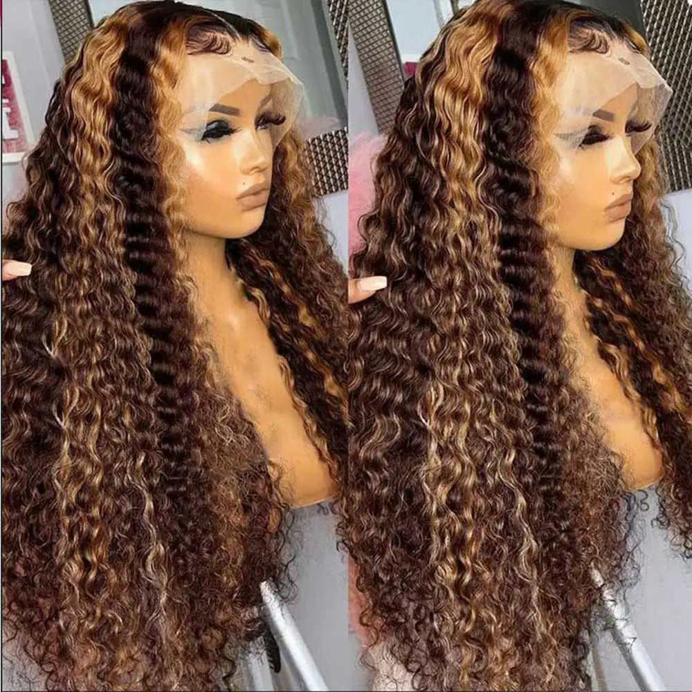 Water Wave 30 32 36Inch Invisible Strap 360 Full Lace Front Wig Chocolate Brown Deep Wave Frontal Wig Glueless Wig Human Hair