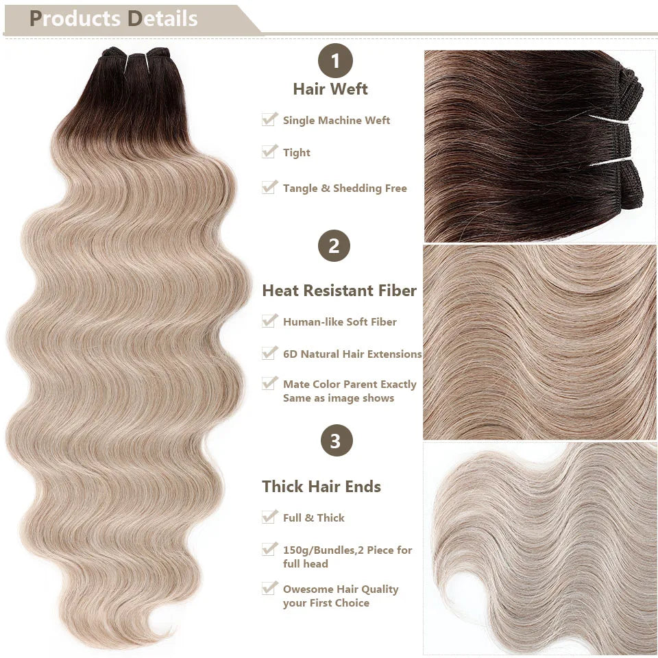30Inches 200grams Orange Light Brown 12# M888# Body Wave Hair Weave Bundles Blond 27/613 White High Temperature Synthetic Hair