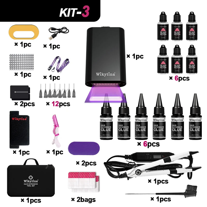 2026 UV V Light Hair Extension Set Wikytina Tools Kit, UV Extension Glue Long-Lasting Remover Machine - Salon Styling Tools