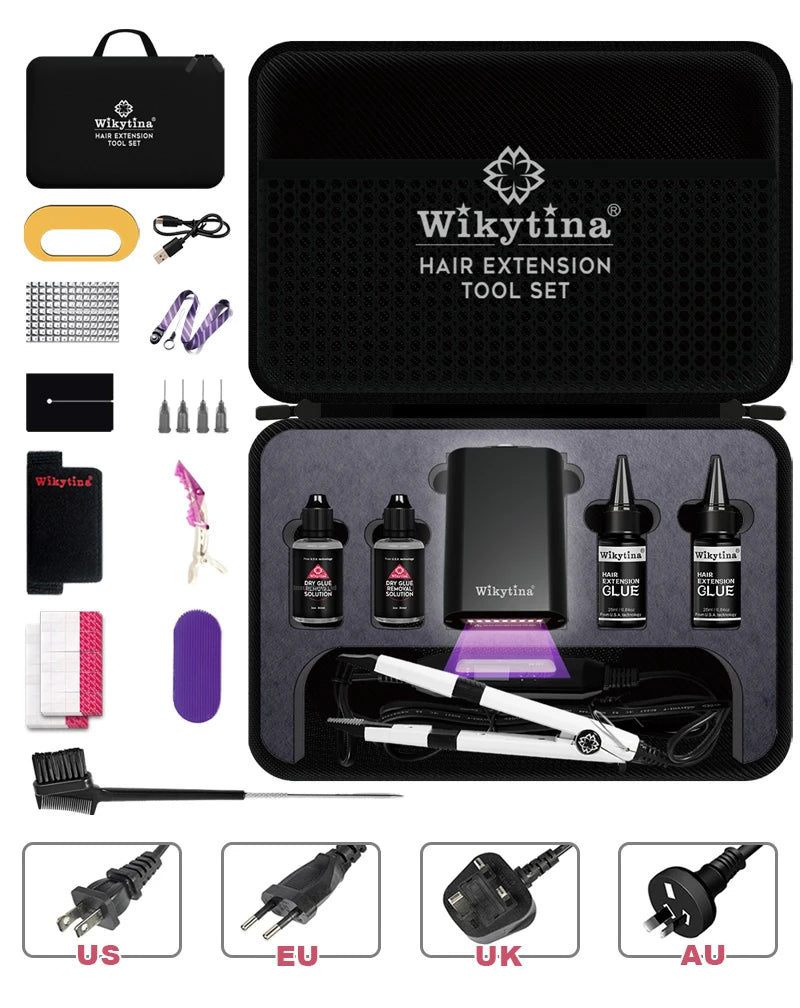 2026 UV V Light Hair Extension Set Wikytina Tools Kit, UV Extension Glue Long-Lasting Remover Machine - Salon Styling Tools