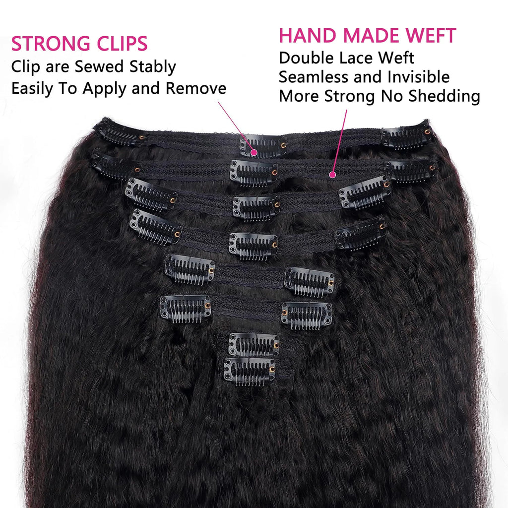 Seamless Kinky Straight Clip In Hair Extensions Brazilian Virgin Human Hair Extensions 8Pcs Clip Ins Human Hair With 18 Clips