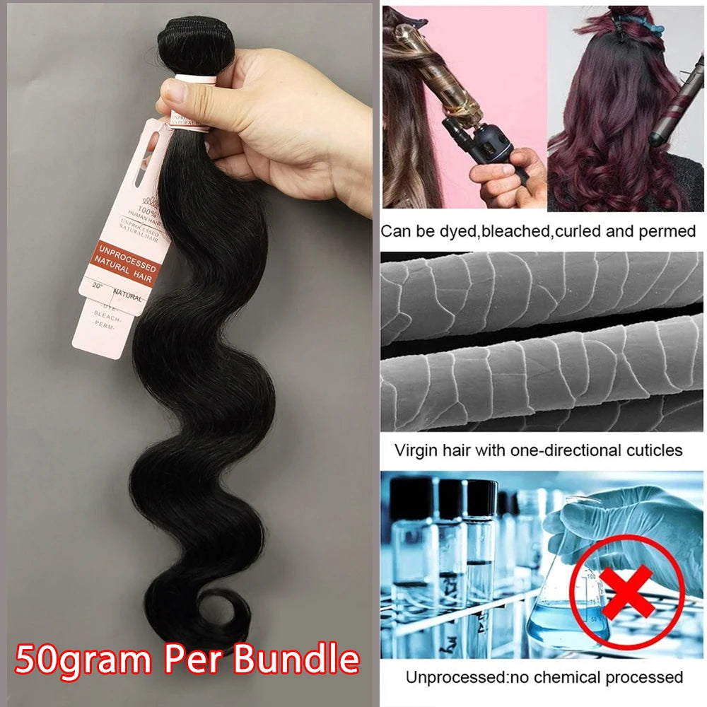 Body Wave Bundles 10-30 Inch Human Hair Extensions 100% Natural Body Wave Human Hair Weave Bundle 50g/Pcs Natural Black
