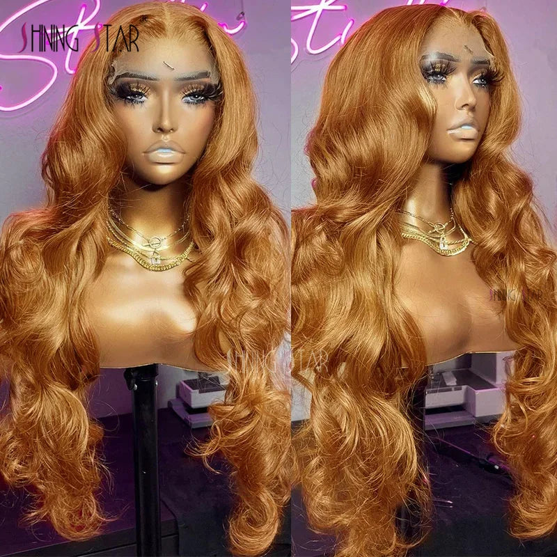 Body Wave 13X4 Lace Frontal Wig Colored Ginger Blonde Hd Transparent 30 32" Brazilian Lace Front Human Hair Wig For Black Women