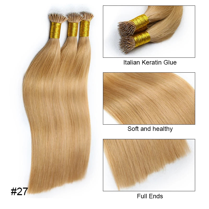 Straight Nano Rings Hair Extension 100% Natural Human Hair Extensions 0.8g/1g/ Strand 50pcs Fusion Hair Extension Ombre Blond
