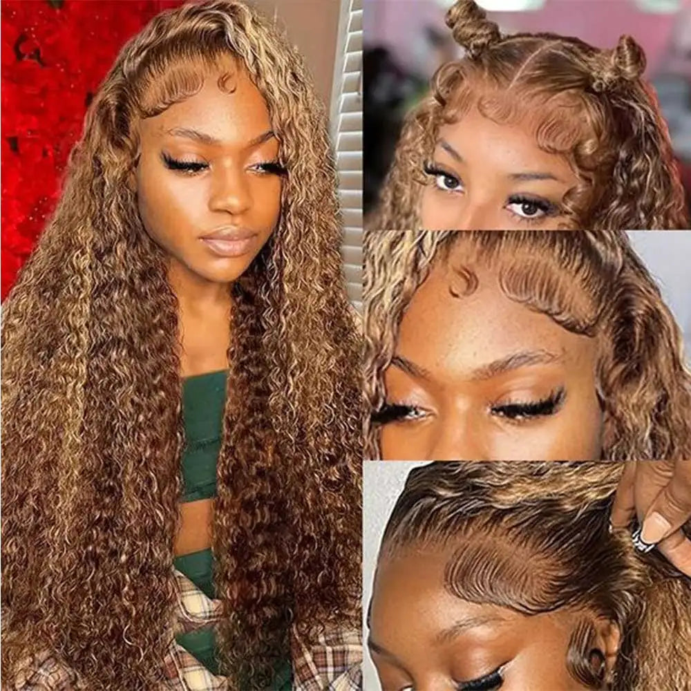 Water Wave 30 32 36Inch Invisible Strap 360 Full Lace Front Wig Chocolate Brown Deep Wave Frontal Wig Glueless Wig Human Hair