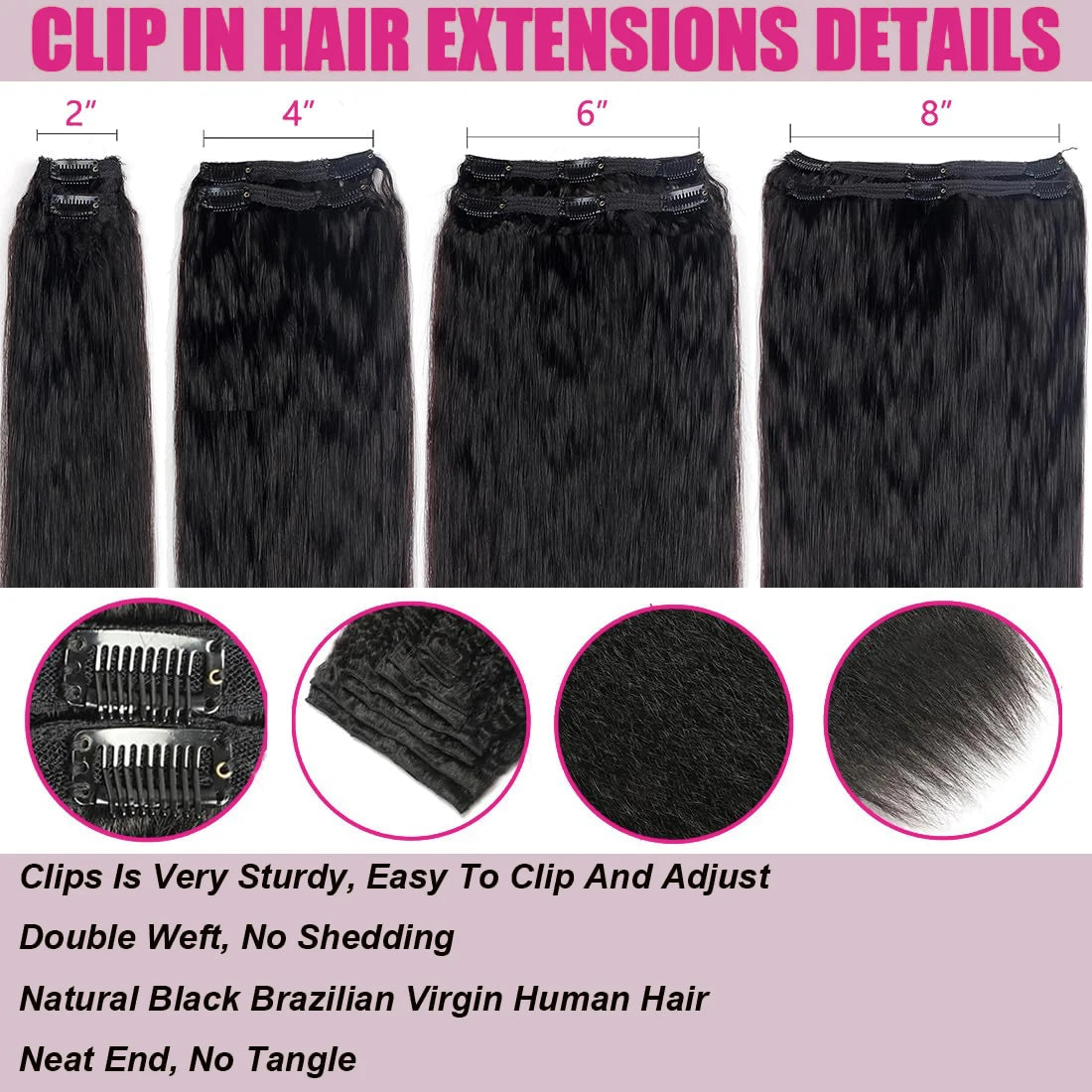 Seamless Kinky Straight Clip In Hair Extensions Brazilian Virgin Human Hair Extensions 8Pcs Clip Ins Human Hair With 18 Clips