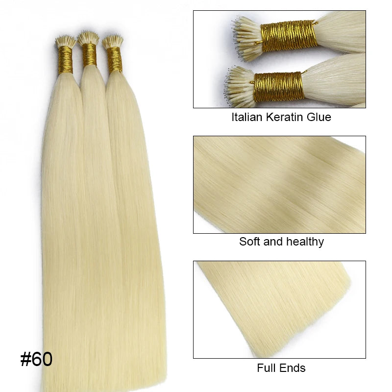 Straight Nano Rings Hair Extension 100% Natural Human Hair Extensions 0.8g/1g/ Strand 50pcs Fusion Hair Extension Ombre Blond