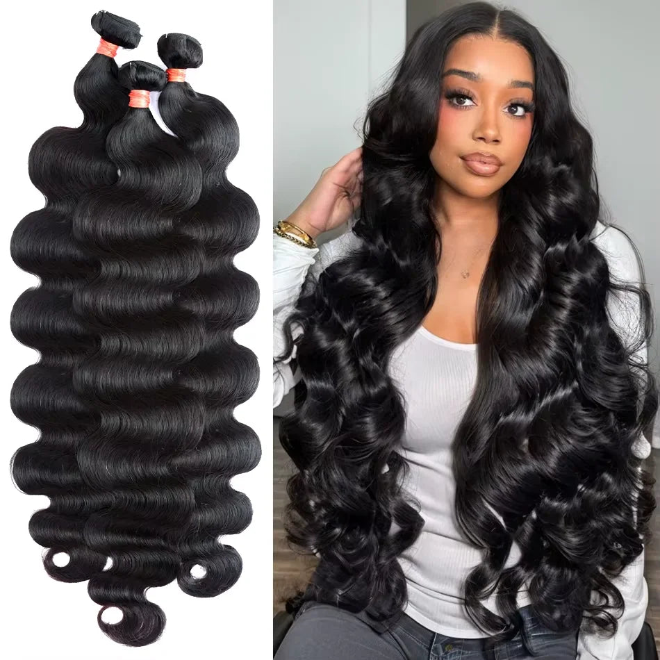 Body Wave 30 32 Inch Brazilian Remy 100% Human Hair Bundles   Brazilian Water Wave Human Hair Extensions 2 3 4 Bundles Deal