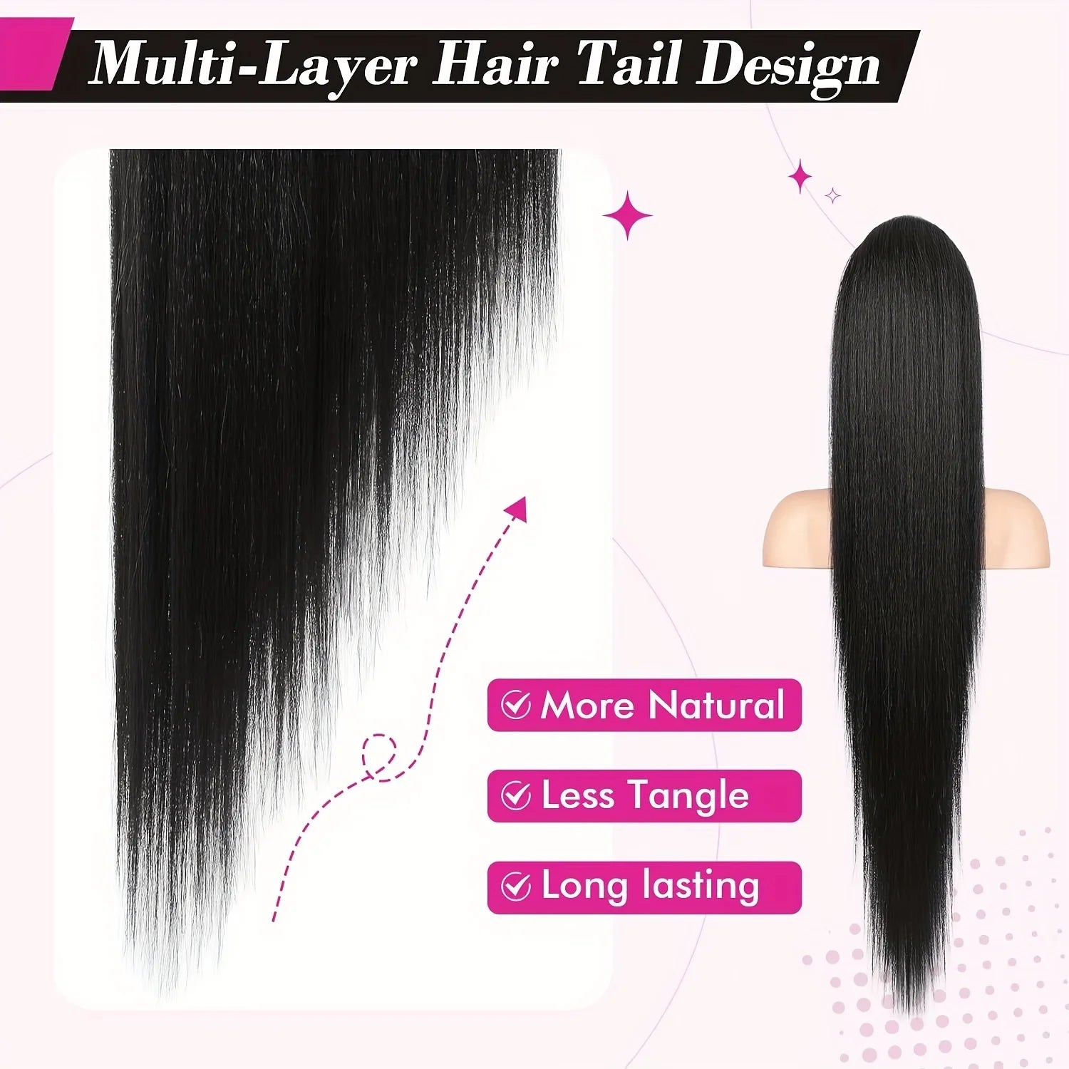 Straight Ponytail 100% Real Human Hair Drawstring Ponytail Clip In Hair Extensions Brazilian Virgin Natural Black Clips Ponytail