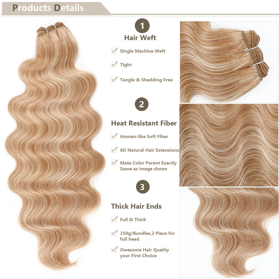 30Inches 200grams Orange Light Brown 12# M888# Body Wave Hair Weave Bundles Blond 27/613 White High Temperature Synthetic Hair