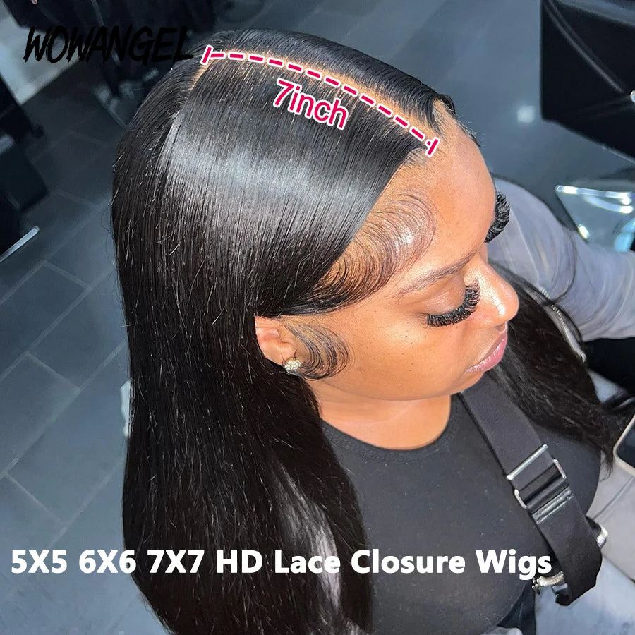 Wow Angel Glueless Wigs 7x7/6x6/5x5 HD Lace Closure Wigs Silk Straight Melt Skins Deep Part Ready to Go Human Hair Wig For Woman