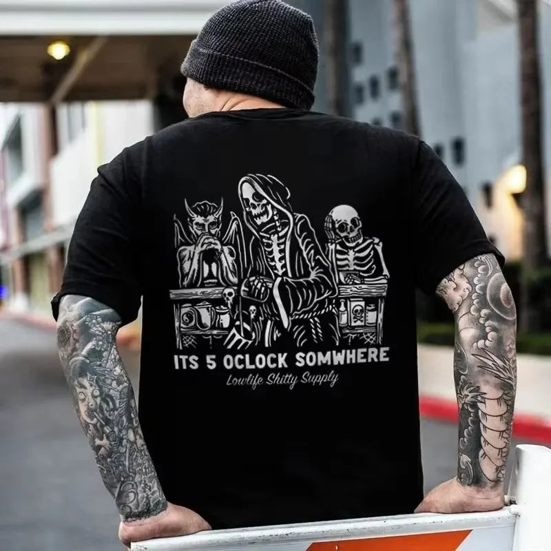 Gothic Punk Style Skull Graphic Men Tshirts Street Rock Hip-Hop Streetwear Grunge Heavy Metal Rock Top Oversized Tee Ropa Hombre