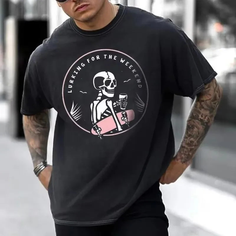 Gothic Punk Style Skull Graphic Men Tshirts Street Rock Hip-Hop Streetwear Grunge Heavy Metal Rock Top Oversized Tee Ropa Hombre