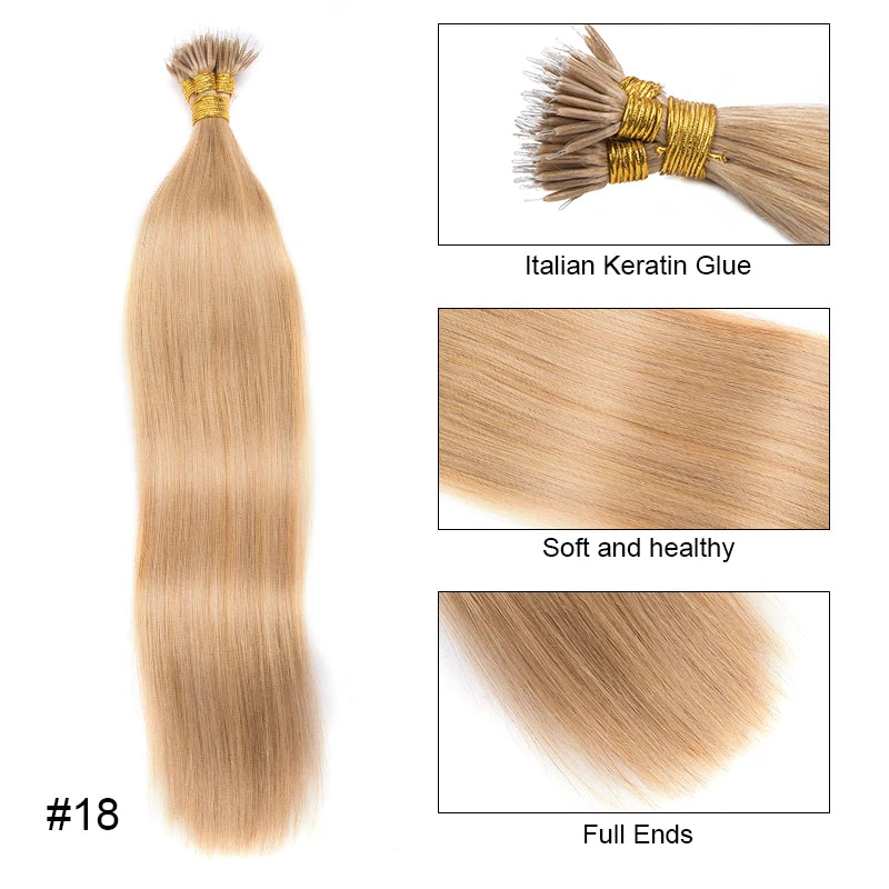 Straight Nano Rings Hair Extension 100% Natural Human Hair Extensions 0.8g/1g/ Strand 50pcs Fusion Hair Extension Ombre Blond