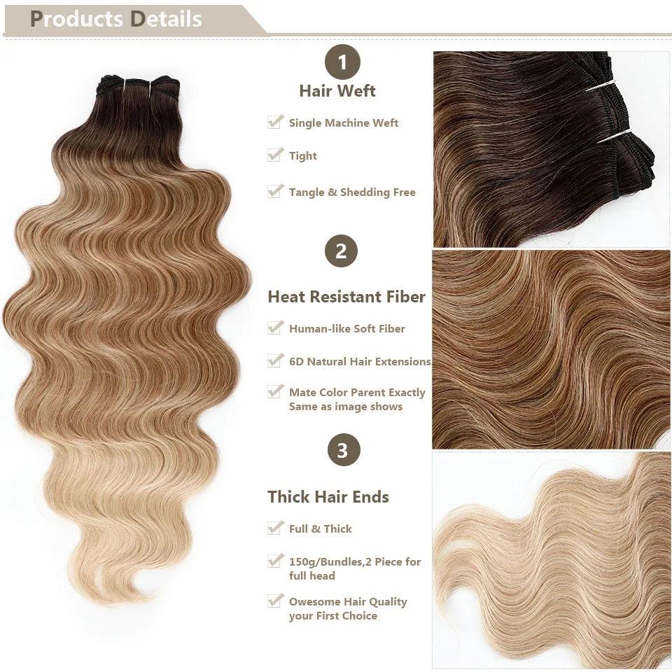 30Inches 200grams Orange Light Brown 12# M888# Body Wave Hair Weave Bundles Blond 27/613 White High Temperature Synthetic Hair