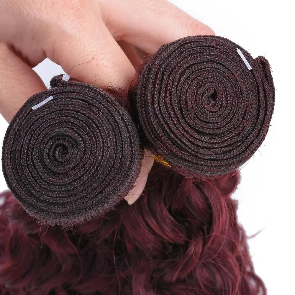 Burmese Curly Hair Bundles Burgundy Human Hair Extensions 99J Red Human Hair Tissage 16-30inch Remy Deep Wave 1/3/4 Bundles Deal