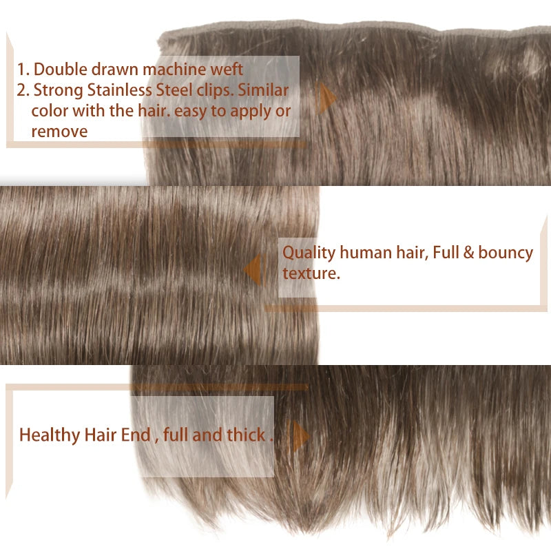 Clip In One Piece Human Hair Extensions 100% Straight Brazilian Human Remy Hair Natural Color Light Blond Ombre Dark Brown 613#