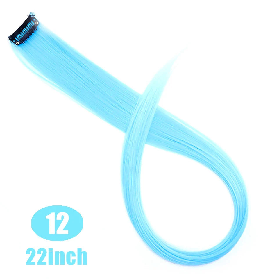 Lupu Synthetic Long Straight Rainbow Highlight Colored Hair Extensions Clip In Fake Hair Pieces For Women Heat Resistant