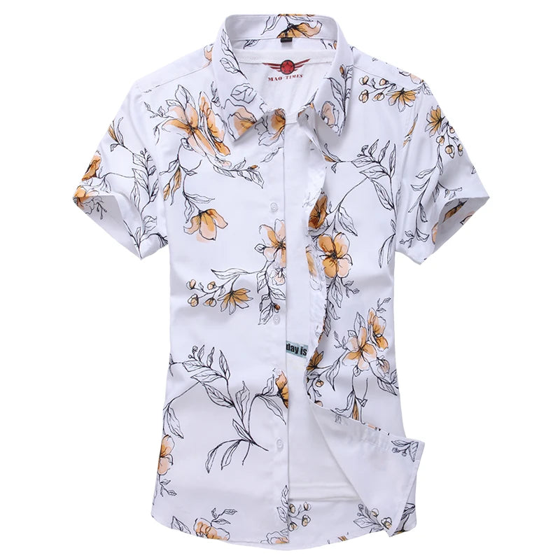 2026 Summer Mens Hawaiian Shirt, Printed Short Sleeve Asian Sizes Hawaii Rose Flower Beach Floral Patterns Shirts S-7XL