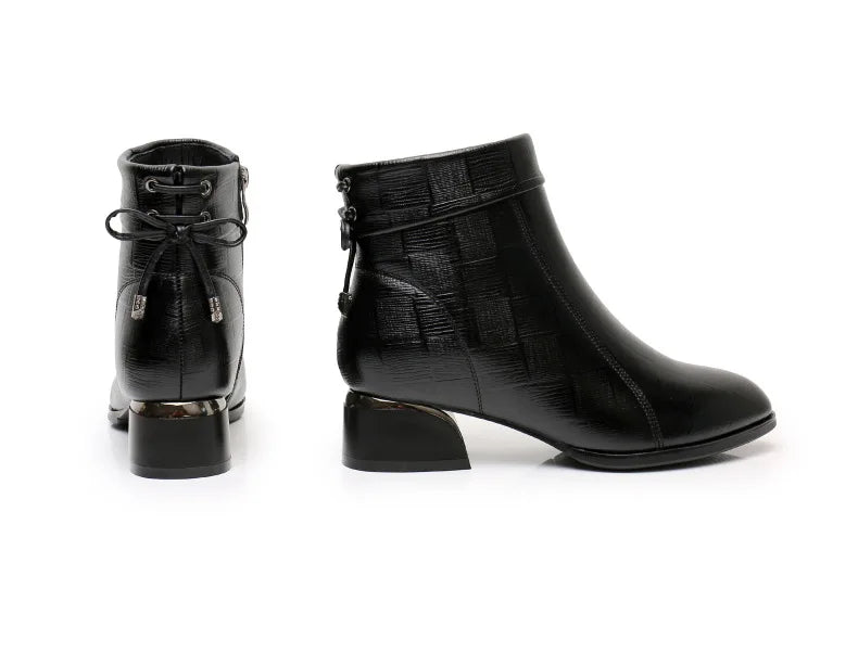 GKTINOO New Ankle Boots Women Pointed Toe Thick Heels Genuine Leather Shoes Short Boots Soft Sole Footwear Plus Size 35-43