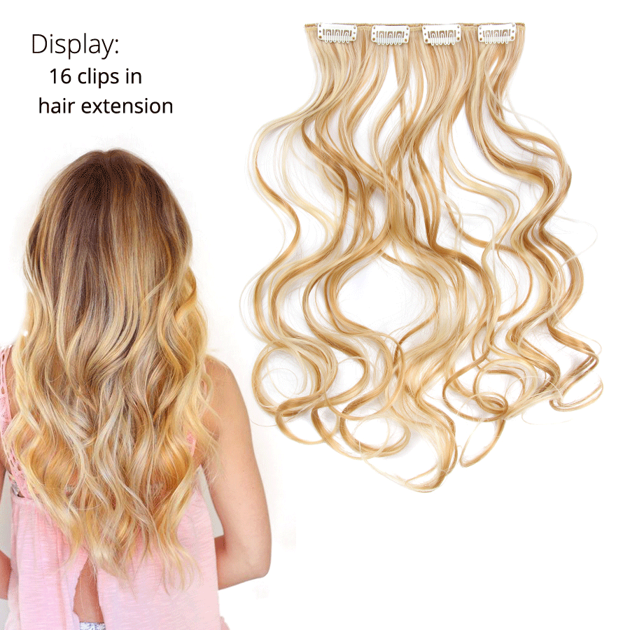 Clip-In Hair Extensions Syntetic Hair 22Inch Long Wave Hair Extensions Ombre Cclip-In One Piece 6Pcs/Set Fake Hairpiece