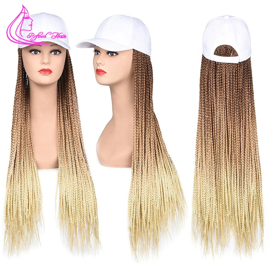Synthetic Hat Wig Baseball Cap with Braiding Hair 24inch Long Braids Wigs Women Girls Daily Wear Ombre Blue Grey Brown Blonde