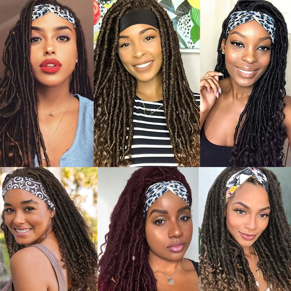 Wakego Long Dreadlocks Wig For Women Goddess Braid Headband Wig Soft Faux Locs Wigs Synthetic Braiding Crochet Twist Hair Wigs
